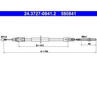 Cavo freno a mano 24.3727-0841.2 ATE per PEUGEOT 607