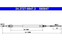 Cavo freno a mano 24.3727-0847.2 ATE per LANCIA FIAT PEUGEOT CITROËN