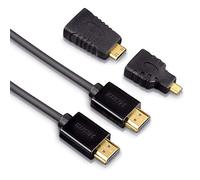 Cavo HDMI HSWE con 2 adattatori HDMI Mini (C) e Micro (D), 1.50 m, connettori Dorati