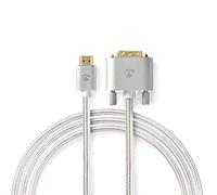 Cavo HDMIT | Connettore HDMI T | DVI-D 24 + 1 pin maschio | 2560x1600 | Placcato oro | 2.00 m | Intrecciato | Argento | Confezione con finestra