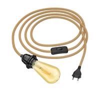 ledscom.de Cavo di canapa LEKA con spina, interruttore e presa E27, incl. lampada E27 vintage retro gold extra-warm white 489lm