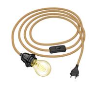 ledscom.de Cavo in canapa LEKA con spina, interruttore e presa E27, incl. lampada E27 471lm oro vintage bianco extra-caldo