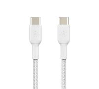 Belkin BoostCharge Cavo intrecciato da USB-C a USB-C, Cavo USB C ricarica rapida per iPhone 16, iPhone 15, Samsung Galaxy S24, Pixel, iPad Pro, Nintendo Switch, altri, Cavo USB Type-C, 1 m, bianco