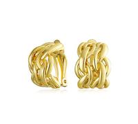 Cavo Intrecciato Catena Tessere Ampio Mezzo Cerchio Clip Su Orecchini Per Le Donne Non Forate Orecchie 14K Placcato Oro