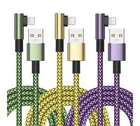 Cavo iPhone [1 Metri 3Pezzi] Filo Caricatore iPhone Carica Rapida Cavo Lightning USB Angolo Retto Certificato MFi Lungo Nylon Cavetto Caricabatterie per iPhone 14 13 12 11 Pro Max XS XR X 8 7 6 iPad
