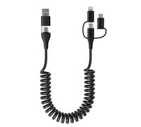 Cavo iPhone Spirale Compatibile Apple Carplay e Android Auto [Certificato MFi] - Ricarica Multipla e Sincronizzazione Dati, Rapida 3A per USB C Lightning Micro USB