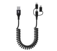 Cavo iPhone Spirale USB-C Lightning Micro-USB 3 in 1 compatibile Apple Carplay e Android Auto [certificato MFi] Cavo di Ricarica per iPhone Corto con Sincronizzazione Dati per iPhone/Pad/Pod/Android