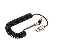 Cavo Jack USB C Angolare per Auto, Adattatore Tipo C a Jack 3,5mm Maschio | Chip Audio Digitale, Struttura a Molla Telescopica 1,5m, Connettore in Alluminio Antitorsione, Ingresso AUX