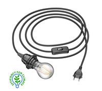 Cavo LEKA con interruttore a spina 3 m nero incl. lampada E27