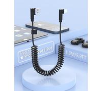 Cavo Lightning a spirale, cavo Apple Carplay con sincronizzazione dati, cavo Lightning corto a 90 gradi per iPhone/Pad/Pod, [certificato Apple MFi] caricatore iPhone corto per auto