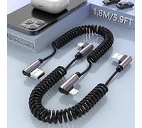 Cable Lightning Espiral [Certificado MFi y Compatible con CarPlay], Cable USB a Lightning Cable de 6 Pies Transmisión de Datos Compatible con Xs/XS Max/XR/X/14/13/12/11/8/7/6 Pad Pro Air 2 y más