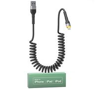Cavo Lightning Spirale, Cavo Carplay e Certificato MFi, Cavo i Phone USB Retrattile per la Sincronizzazione Veloce dei Dati con LED, Cavo Lightning compatibile per Apple Carplay iPhone/Pad/Pod, Nero