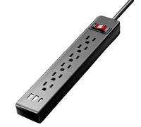 Cavo Lungo Multipresa - Stazione Di Ricarica A Sei Prese - Prolunga Da 1.5m A Piatta, Estensore Di Presa A 2 Porte USB E 1 Porta Type C | per Scrivania Casa Camera Computer Laptop