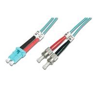 Cavo patch LWL, duplex, connettore LC > ST, multimodo OM3 turchese