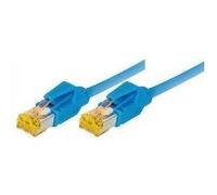 Cavo patch S/FTP PiMF Cat 6a blu 10 m per 10 Gigabit/s senza alogeni con cavo Draka e connettori Hirose TM31 (precedentemente c