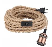 Cavo per lampada in stile retrò lungo 4,5 m, corda di canapa vintage con interruttore, attacco E27, per il fai da te, ideale per agriturismi e ambienti domestici