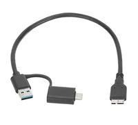 Cavo per Trasmissione Dati da 32 Cm, USB C da USB3.0 a Micro USB 3.0 2 in 1 in PVC, Utilizzato per Dischi Rigidi, Stampanti, Hub di Rete