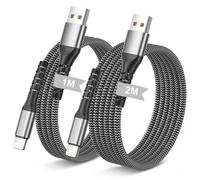 Cavo Phone 1M+2M 2 Pezzi Nylon Cavo Lightning USB [Apple Certificato MFi] | Cavo Lightning Filo Caricatore iPhone Cavi USB Cavetto per iPhone 14/13/12 Mini/11/Pro Max/XR/XS/X/8 Plus/7/6/6s/5/5c/SE/iPad