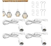 Cavo Porta-Lampada Con Interruttore,4 Pezzi E27 Spina Portalampade Con Fibbia A Otto E Gancio In Ferro,Portalampade A Sospensione,Cavo Con Lamapadina Per Cucina Del Soggiorno,Lampade Da Terra,5 m,250V