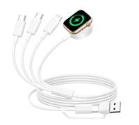 Cavo Ricarica 4 in 2, Caricatore Magnetico per iWatch, Caricabatterie Multiporta Lightning/USB C/Micro, Porte Sostituibili 1.2m per A-pple Watch Serie 9-SE/iPhone 16-12/iPad, Ricarica Simultanea