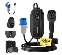 Cavo Ricarica Auto Elettrica Tipo 2 CEE 7,4kW [Monofase| 8m| 6-32A] dé Caricatore Auto Elettrica Tipo 2 con Adattatore Schuko, con LCD Controllo Digitale Compatibile con Model Y/3 e Altri EV/PHEV