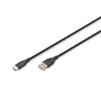 Digitus Cavo di connessione USB 2.0-1m - USB-A a Type-C - Alta velocità 480 Mbit/s - 60W Power Delivery - Cavo Flessibile in Silicone - Nero - per iPad, iPhone, Smartphone Android, Tablet