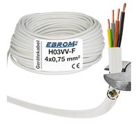 Cavo rotondo in plastica, cavo H03VV-F, da 4 x 0,75 mm², 4G0,75, colore bianco, moltissime lunghezze