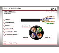 CAVO SOLIDO UTP PER RETI CATEGORIA 6 GUAINA PE PER ESTERNO AWG23 MATERIALE CCA M