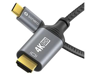 Cavo Sonero® 4K da USB-C a HDMI, da HDMI maschio a USB-C maschio, 4K 60Hz, 18GB/s, rivestimento in cotone, grigio/nero, 1 metro