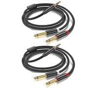 Cavo splitter a Y da 3,5 mm da TRS a doppio 6,35 mm 1/4 TS mono breakout cavo adattatore compatibile con iPhone, iPod, scheda audio del computer, lettore CD, altoparlanti multimediali, sistema stereo