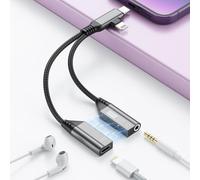 Cavo splitter magnetico 2 in 2 Lightning/USB C a jack audio AUX da 3,5 mm per cuffie + cavo di ricarica tipo C per iPhone, certificato Apple MFi, adattatore convertitore auricolare per musica +