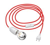 Cavo tessile da 3 m LEHA II interruttore a spina in porcellana rossa + lampada