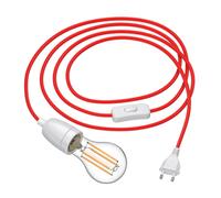 Cavo tessile da 3 m LEHA II interruttore a spina in porcellana rossa + lampada