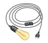 Cavo tessile LEHA 3 m con interruttore a spina e presa E27 nero/bianco in