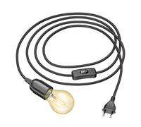 Cavo tessile LEHA con interruttore a spina e presa E27 nero 3 m in