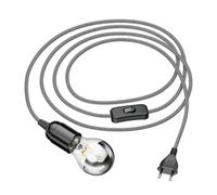 ledscom.de Cavo tessile LEHA con spina, interruttore e presa E27, nero/bianco, 3 m, incl. lampadina LED, 3,95 W, 461 lm, bianco caldo