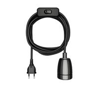 ledscom.de Cavo tessile LEHA II, spina, interruttore, nero, 3 m, presa in porcellana, 1x E27 max. 300W