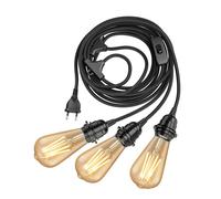 Cavo tessile LEKA nero interruttore a spina 8 m presa lampada incl. 3x E27 LED [EEK: E]