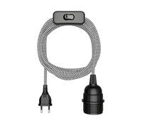 Cavo tessile LEKA spina interruttore nero bianco frastagliato 3 m presa lampada