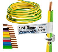 Cavo unipolare rigido a filamento singolo, verde/giallo, da 10 a 50 m (a scelta), lunghezza: 20 m, H07 V-U, 1 pezzo da 4 mm²