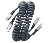 Cavo USB C a C, 0,9 m, confezione da 2 cavi di ricarica USB C a spirale per Android Auto e CarPlay, cavo di ricarica retrattile da auto da 60 W tipo C per iPhone 17/16/15/Plus/Pro/Pro Max/per Samsung