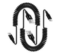 Cavo USB C a spirale, corto, 2 pezzi, 0,9 m, USB C, cavo di ricarica rapida, tipo C, Android, per Samsung Galaxy S24, S23, S22, S21, S20, A15, A55, A35, A14, A32, A34, A53, A54, Huawei P70, Xiaomi