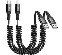 Cavo USB C a spirale da 3,0 A, a ricarica rapida, in PVC, per iPhone 15 Pro Max, Samsung Galaxy S24, S23, S22, S21 Plus, Note10/9/8, M31, M30s, M20, A20e, A71, A52, A51, A50, Mi9/8, 2 pezzi (1 m+2 m)