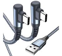 Cavo USB C angolo di 90 gradi [2 pezzi 2m] ricarica rapida, cavo di ricarica Cavo USB C in nylon tipo C per Samsung Galaxy S21 Plus, Note10 / 9/8, M31, A71 A52 A51 A50 A40 A10 A7, Mi9 / 8 (grigio)