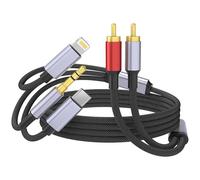 Cavo USB C da 3,5 mm a RCA, connettore da Lightning a RCA a adattatore audio Aux, adattatore audio HiFi, jack per cuffie, connettore audio 3 in 1 per iPhone/iPad, altoparlanti, MP3, tablet, HDTV 3