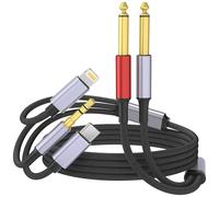 Cavo USB C da 3,5 mm e Lightning a doppio cavo a Y mono TS mono da 6,35 mm, cavo audio 3 in 1 da 6,35 mm, compatibile con iPhone 15/14/13/12/iPad, amplificatore, altoparlante, cuffie, console di