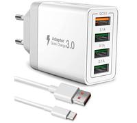 Cavo USB-C e Caricatore USB con 4 Porte, Ricarica Rapida Compatibile con iPhones 15/16, Galaxy, Xiaomi, Motorola, Google. Pacchetto Economico Budget Pack