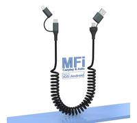 Cavo USB-C e Lightning 4 in 1 Combo per Apple Carplay e Android Auto, [Certificato MFi] Cavo di ricarica a spirale per iPhone - PD 60 W Ricarica rapida e dati compatibile con iPhone 16/15/14/Android