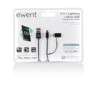Cavo USB Ewent EW9909 2 in 1 Lightning + Micro USB x Ricarica e Trasf. Dati