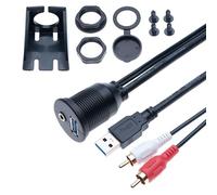 Cavo USB Maschio 3.0 & RCA AUX 3,5 mm a USB 1M Prolunga a Montaggio Incasso per Pannello Dash Femmina Audio Stereo Supporto da Cruscotto per Auto Bicicletta Motocicletta Barca Rimorchio Camion 1 Metro